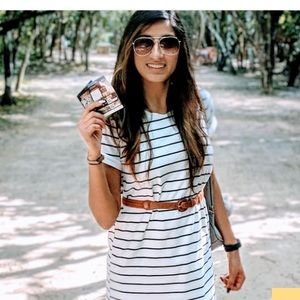 Lulu’s Cafe Society Black and Cream Striped Shirt Dress